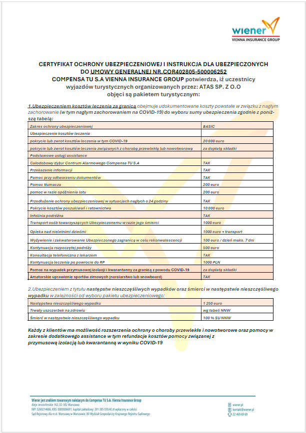 Certyfikat KL wraz z procedurą zgłaszania szkód Compensa ATAS